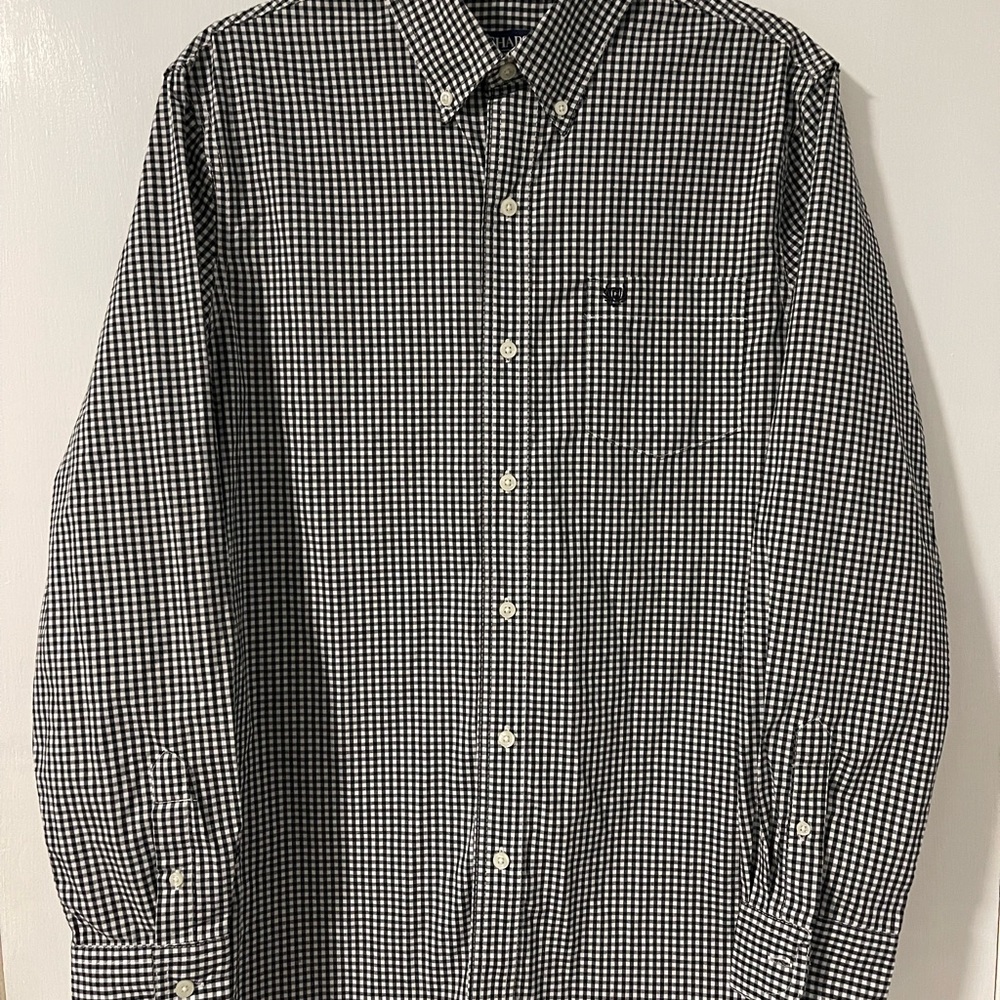 Chaps Black and White Casual Button Down Shirt